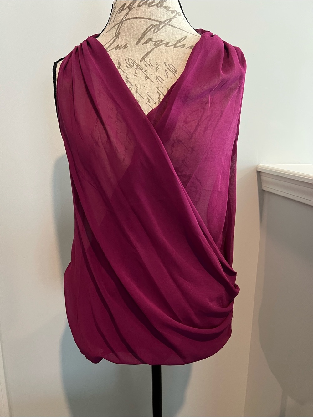 DKNYC Draped Sheer V-Neck Camisole in Fuchsia